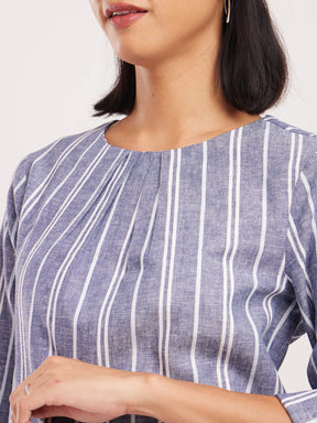 Cotton Vertical Stripes Top - Blue And White