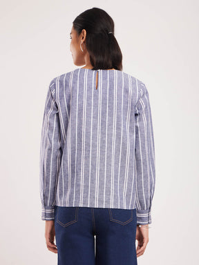 Cotton Vertical Stripes Top - Blue And White