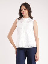 Cotton Schiffli Top - White