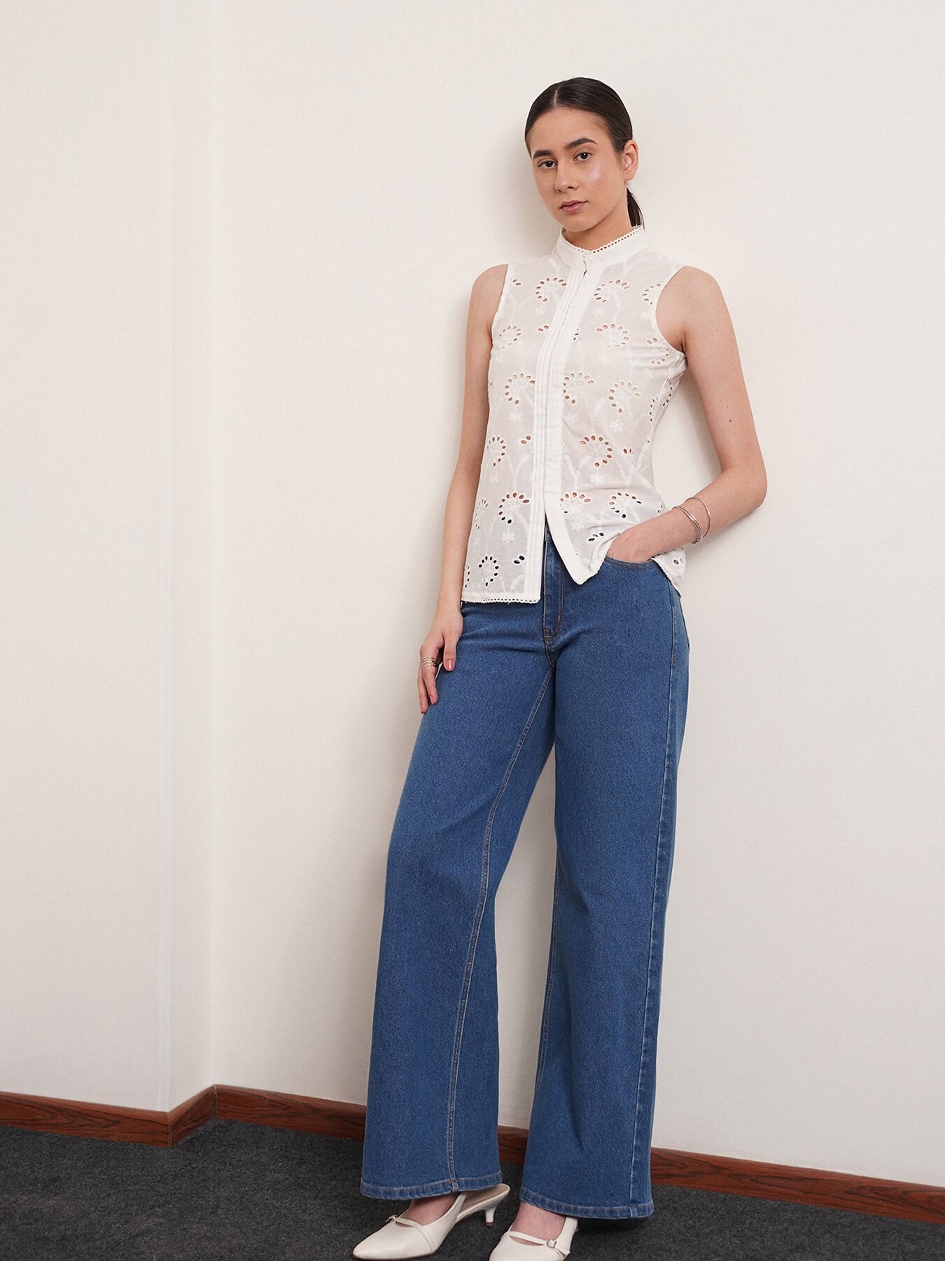 Cotton Schiffli Top - White