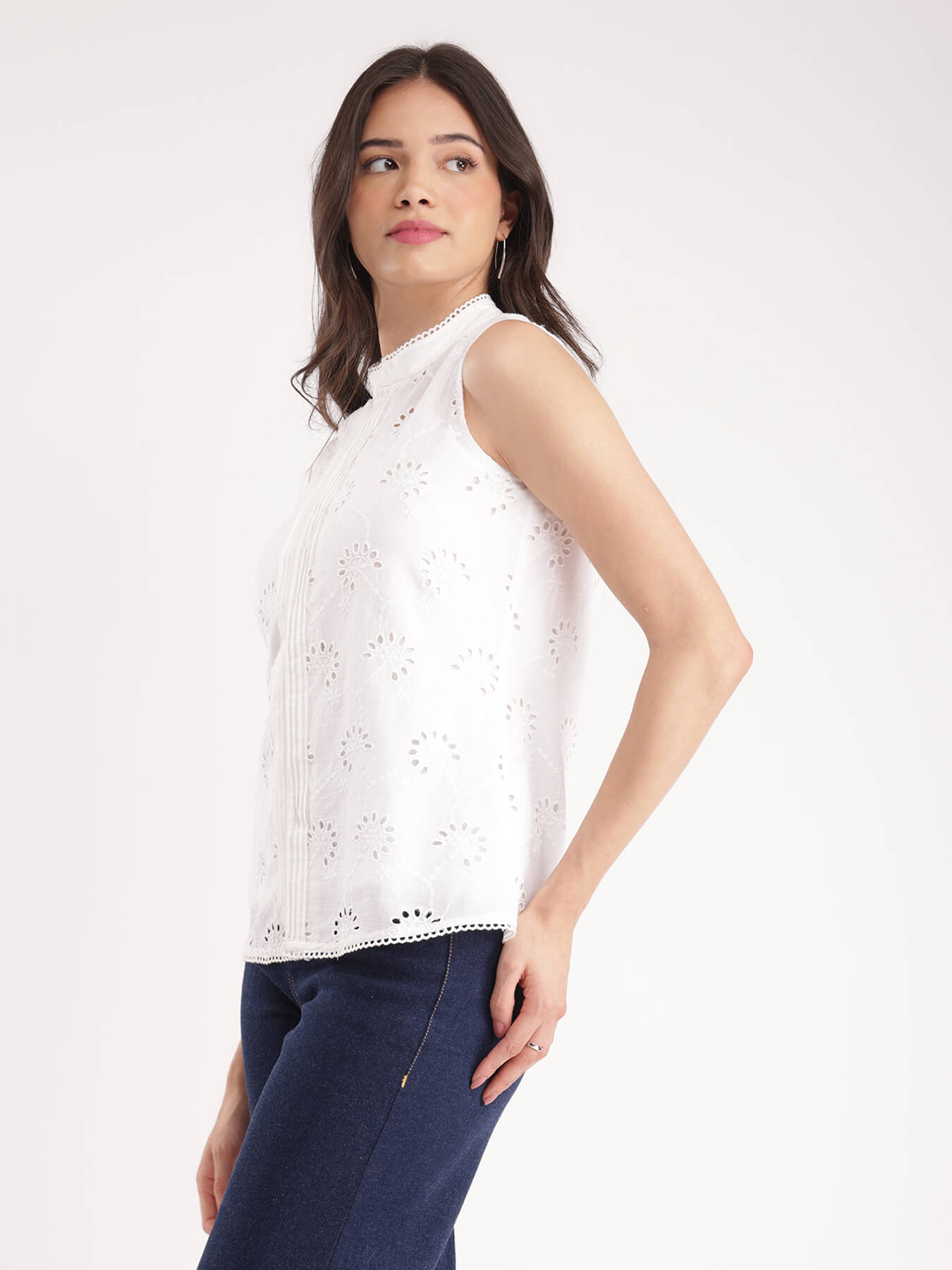 Cotton Schiffli Top - White