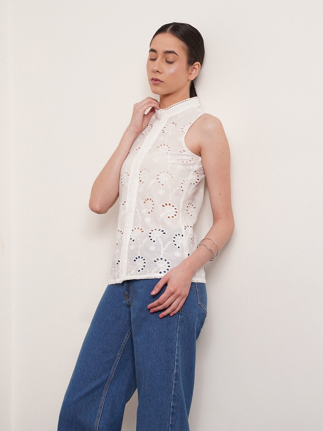 Cotton Schiffli Top - White
