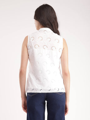 Cotton Schiffli Top - White