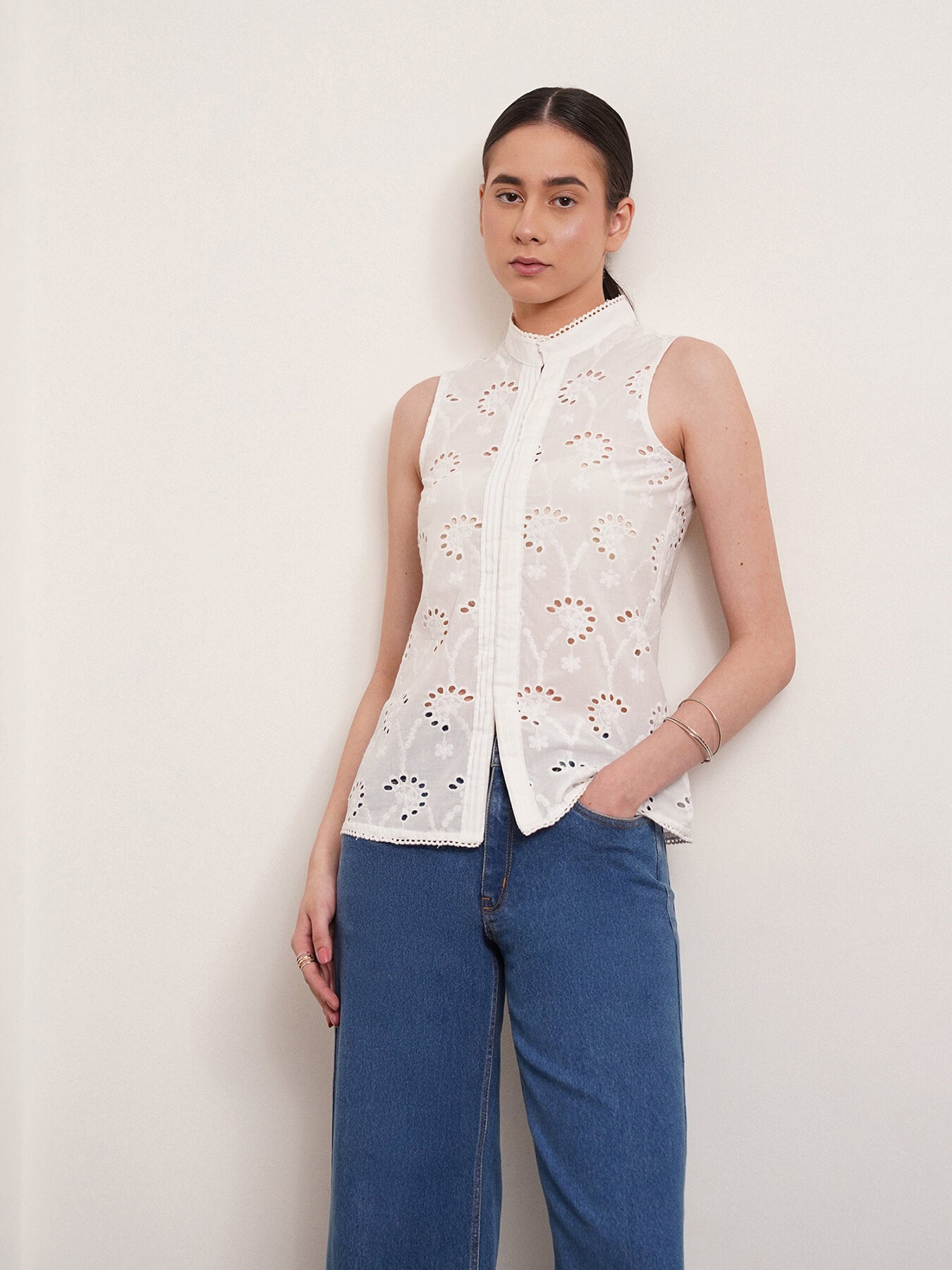 Cotton Schiffli Top - White