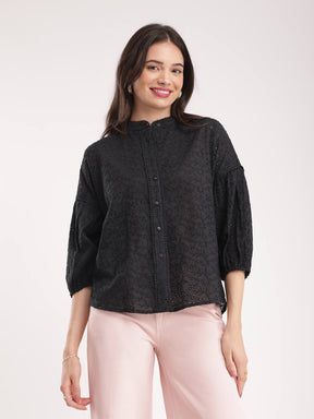 Cotton Schiffli Top - Black