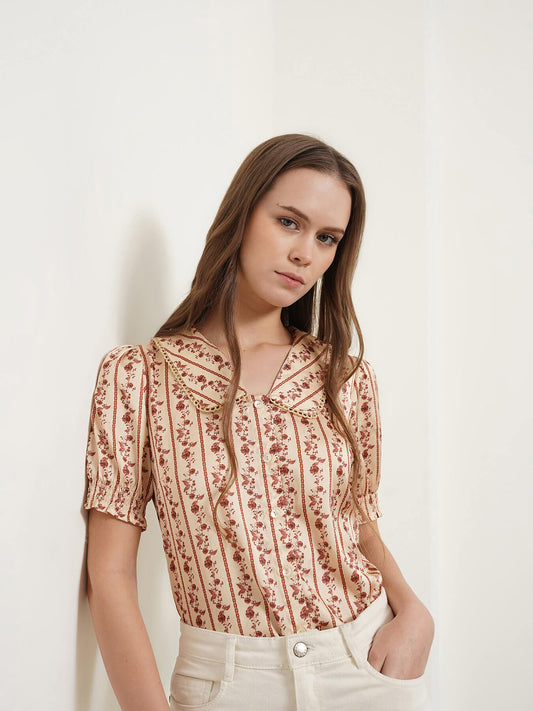 Floral Lace Top - Beige