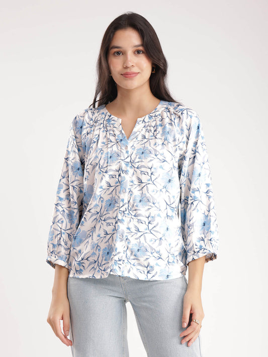 Floral Raglan Sleeves Top - White