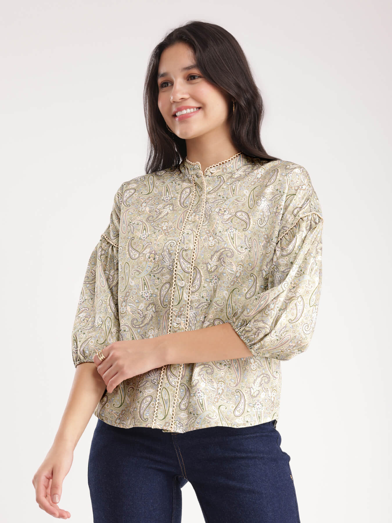 Cotton Paisley Top - Green