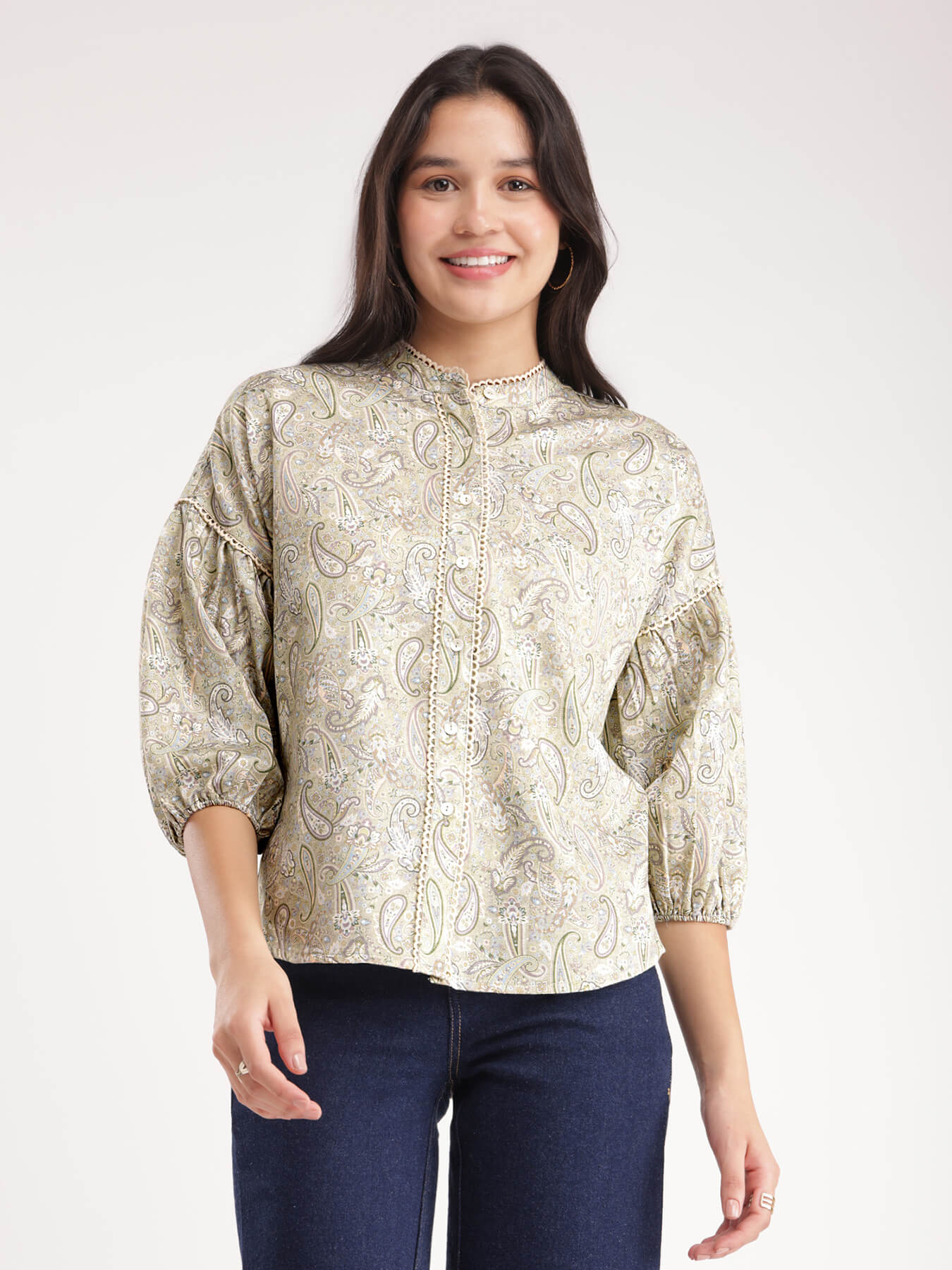 Cotton Paisley Top - Green