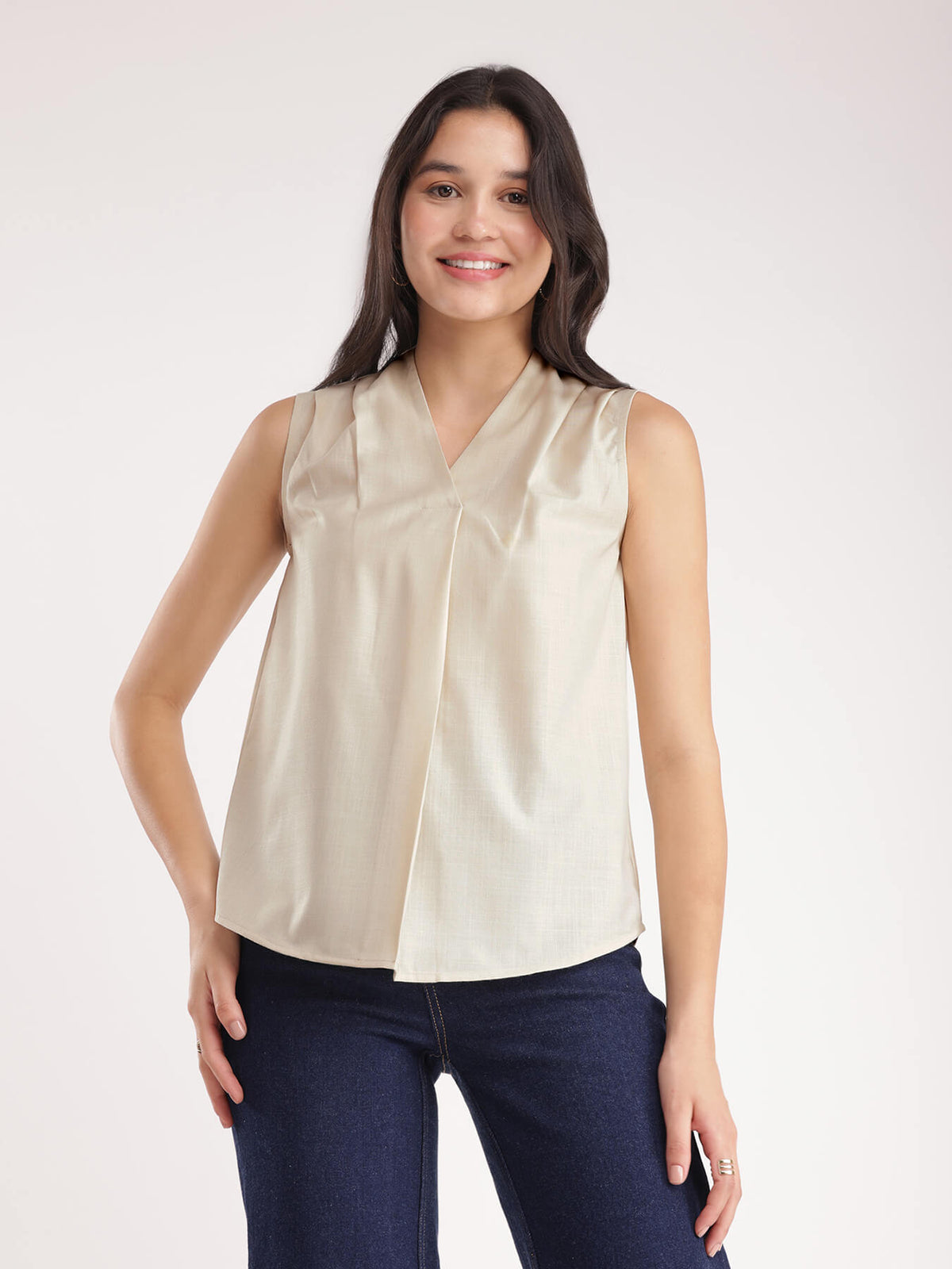 Cotton Pleated Top - Beige