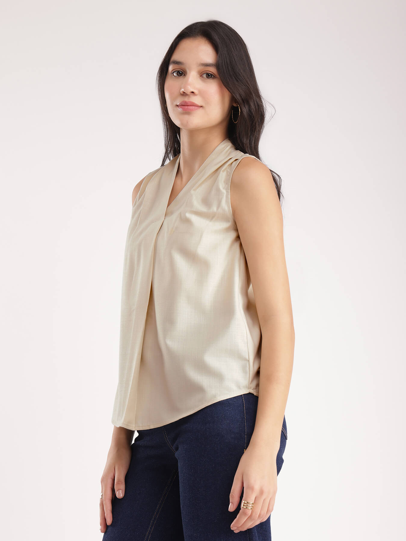 Cotton Pleated Top - Beige