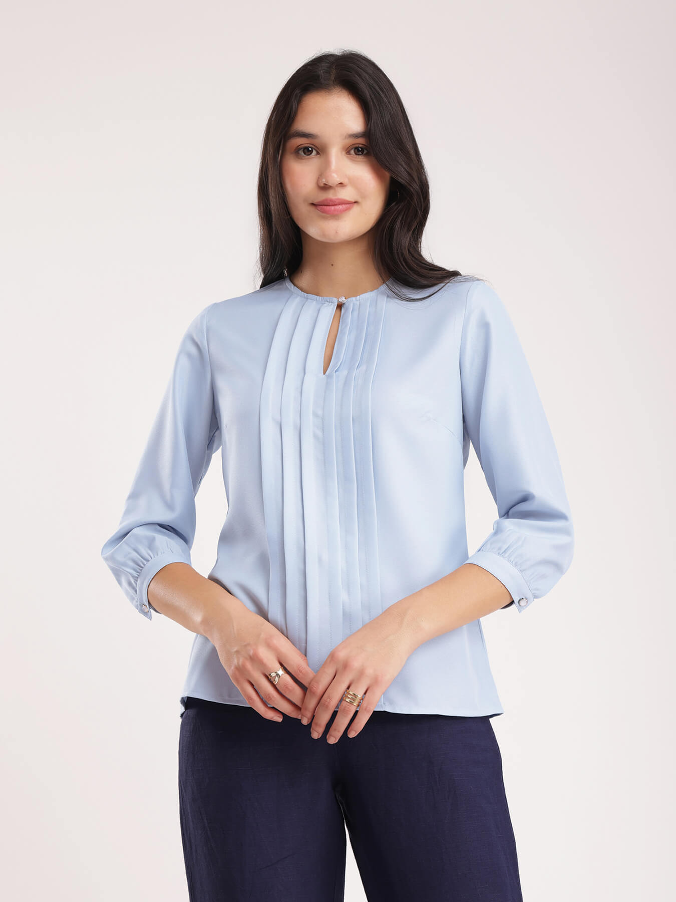 Pintuck Detail Top - Light Blue