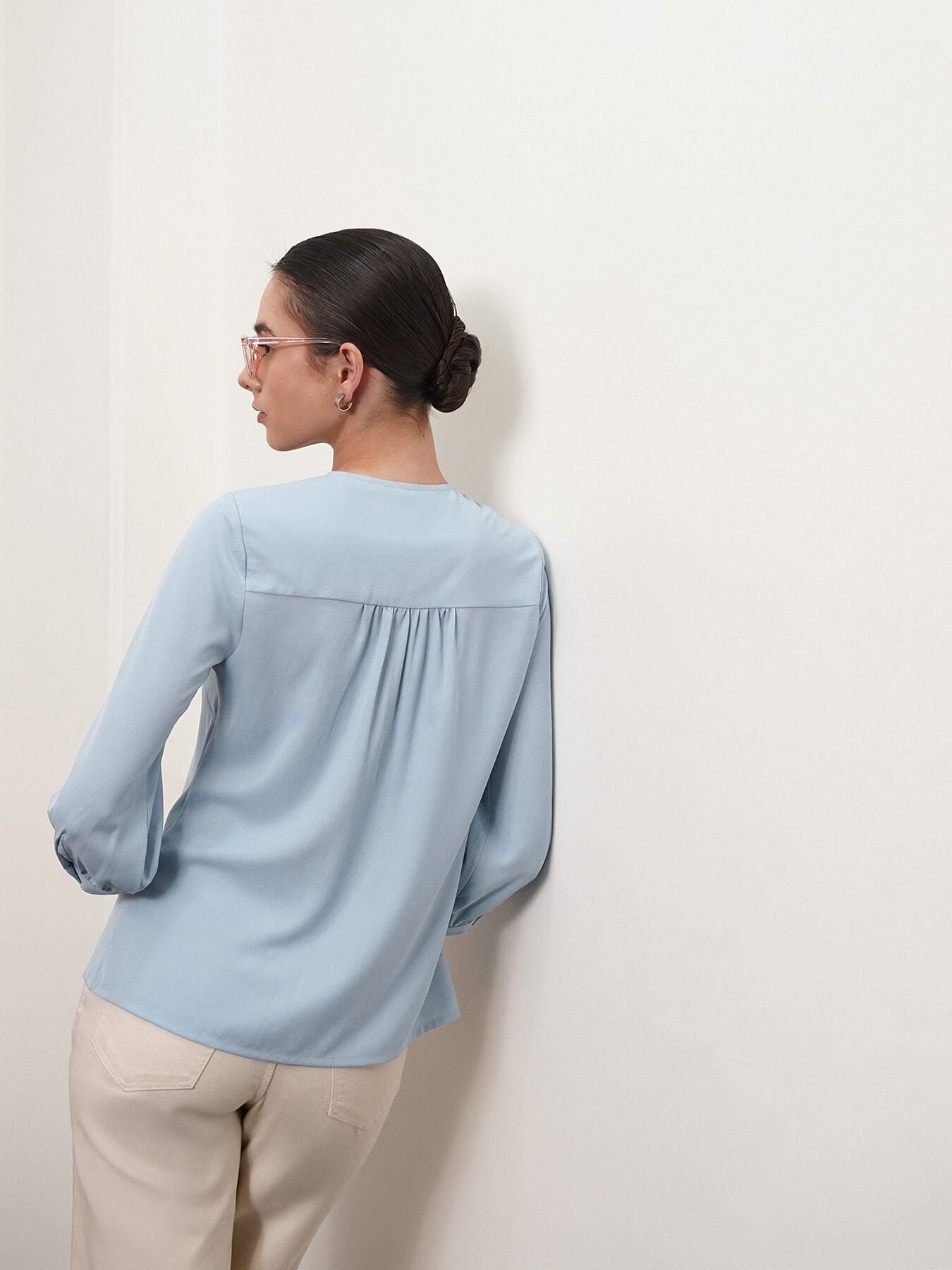 Pintuck Detail Top - Light Blue