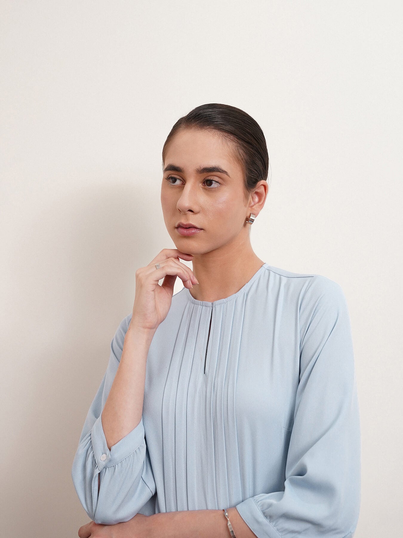 Pintuck Detail Top - Light Blue