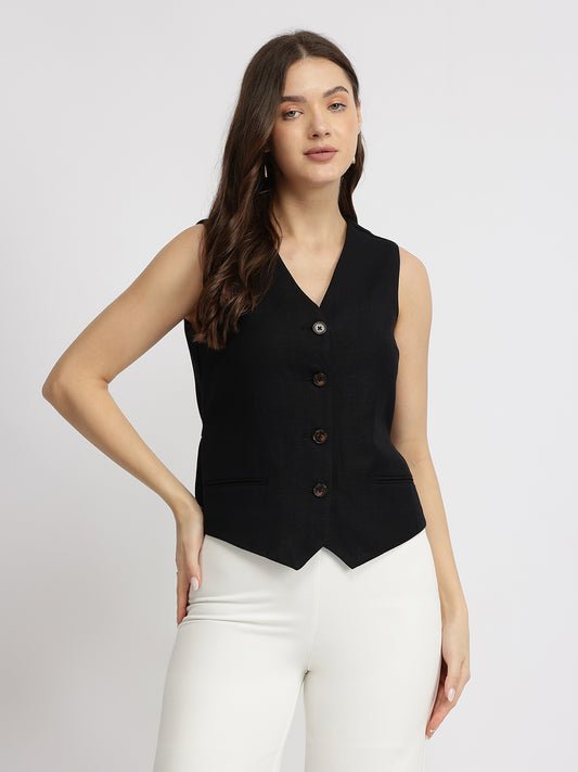Linen Waistcoat - Black