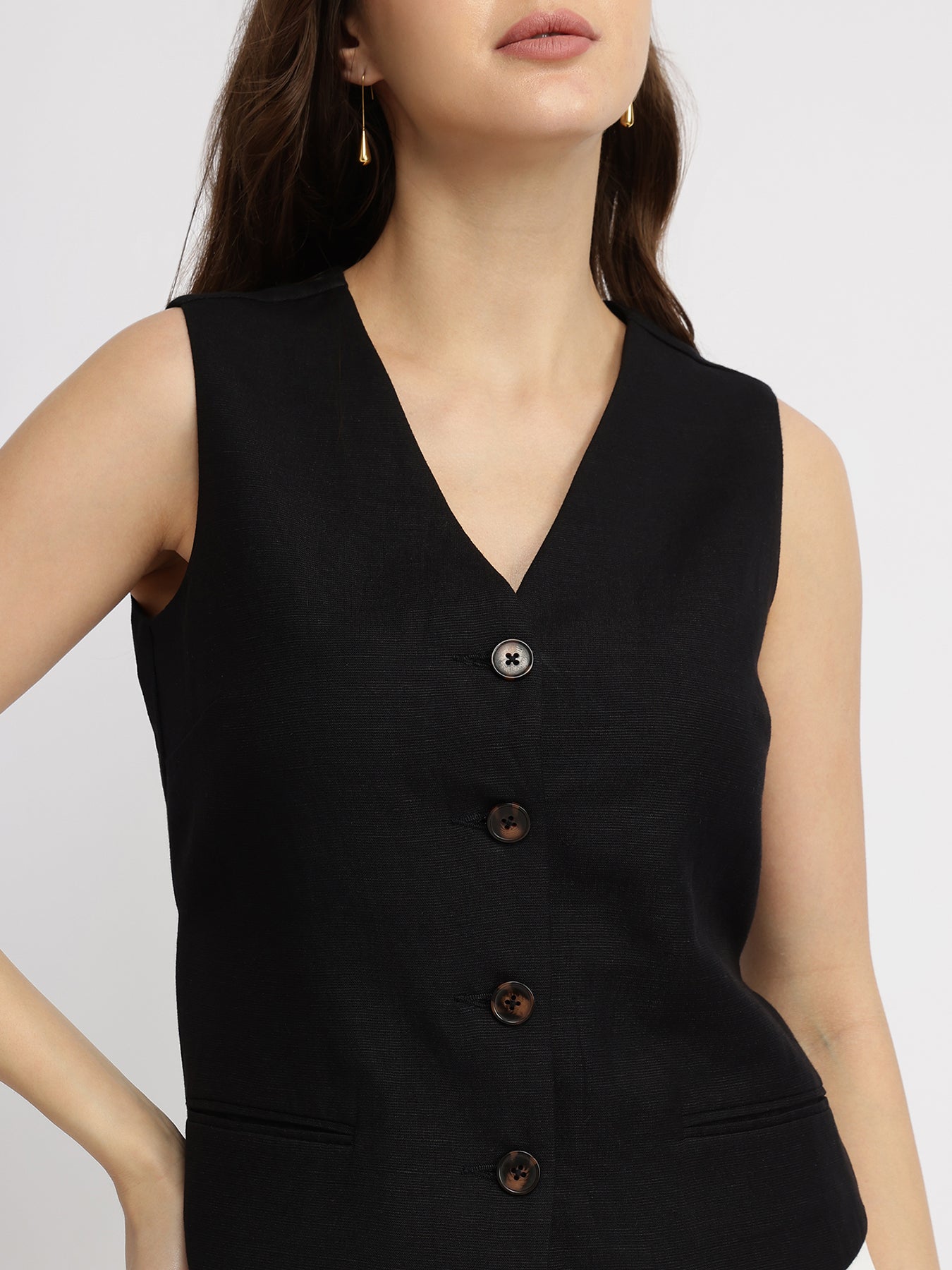 Linen Waistcoat - Black