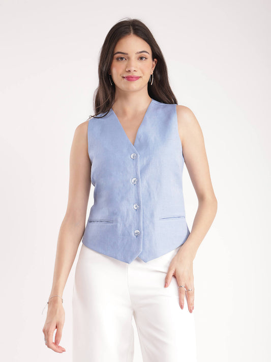 Linen Waistcoat - Light Blue