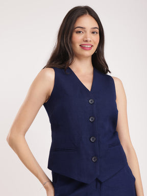 Linen Waistcoat - Navy Blue