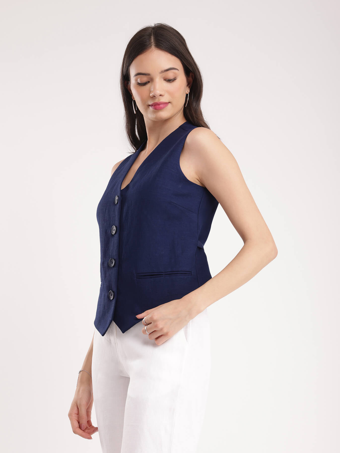 Linen Waistcoat - Navy Blue