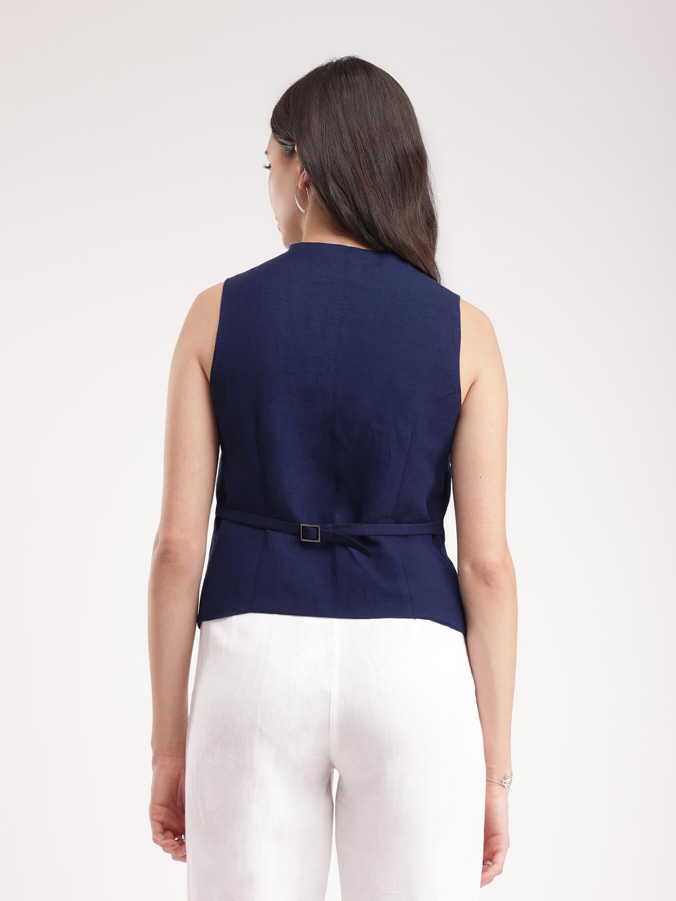 Linen Waistcoat - Navy Blue