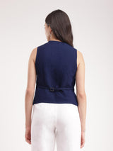 Linen Waistcoat - Navy Blue