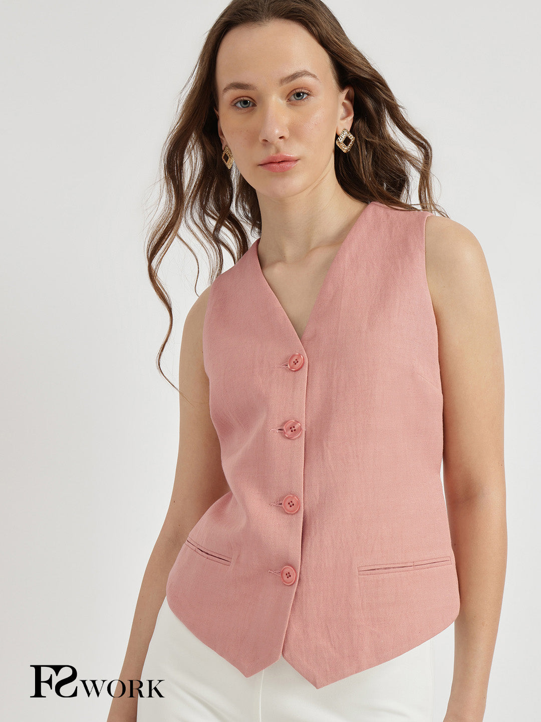 Linen Waistcoat - Dusty Pink