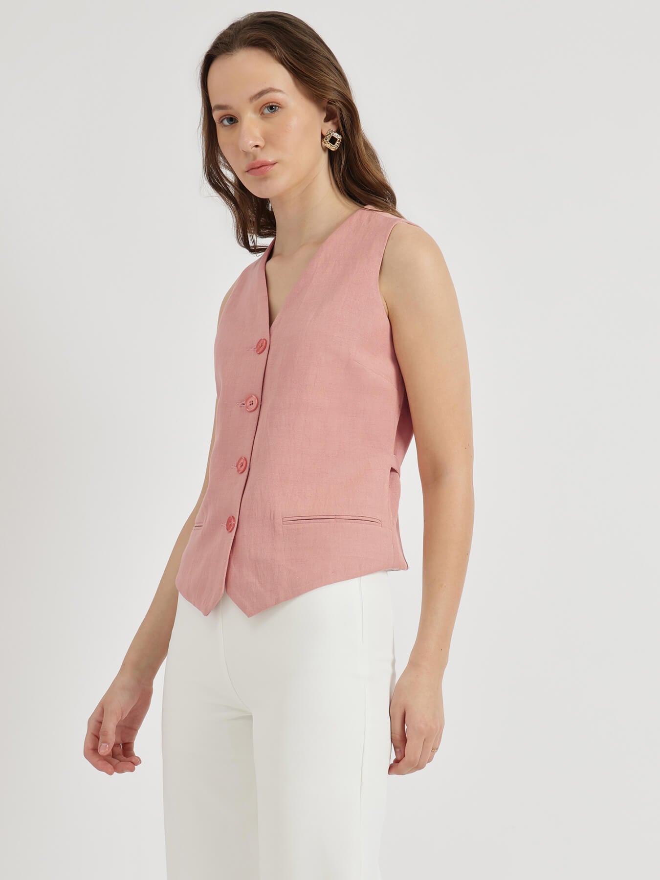 Linen Waistcoat - Dusty Pink