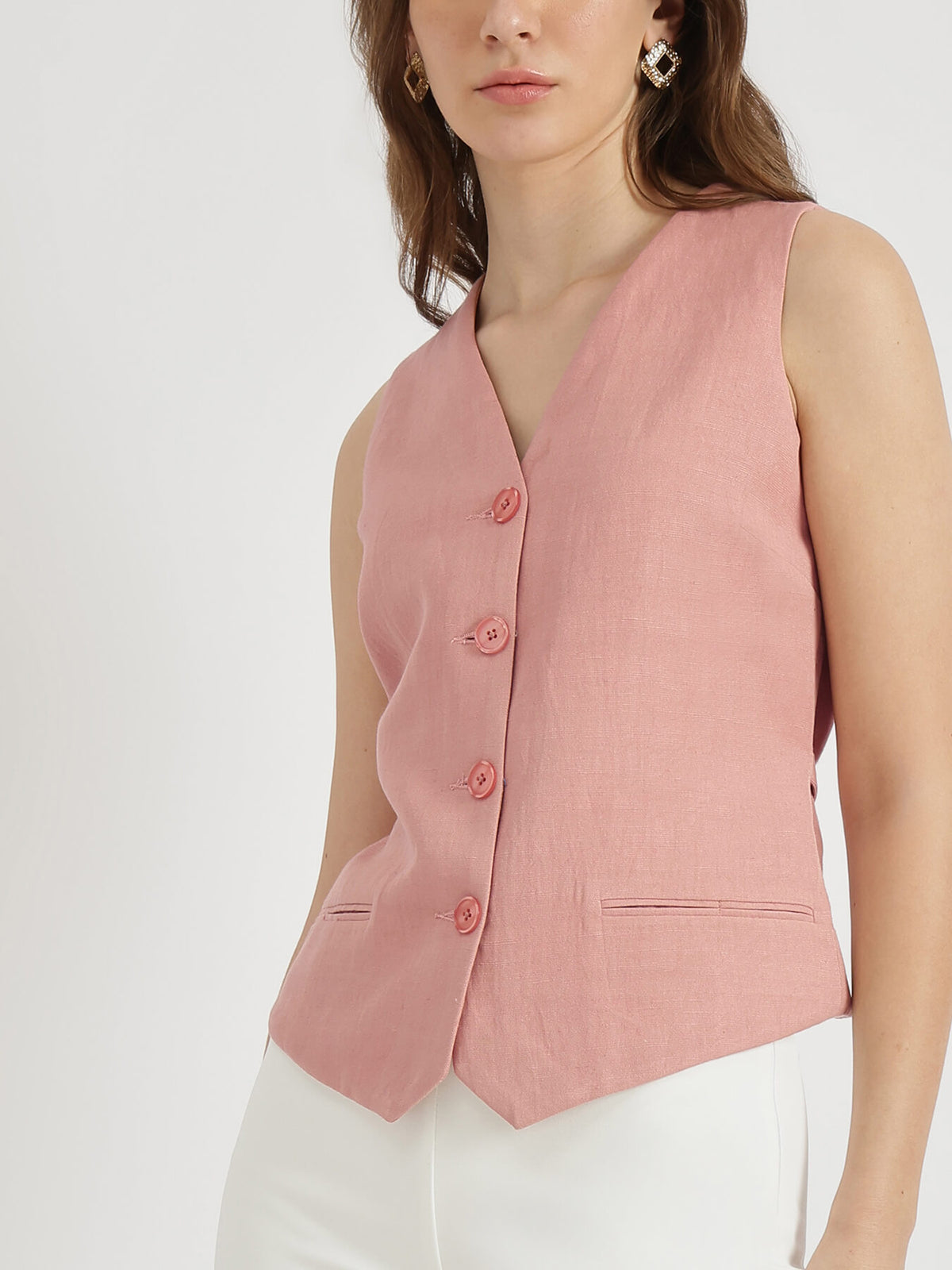 Linen Waistcoat - Dusty Pink