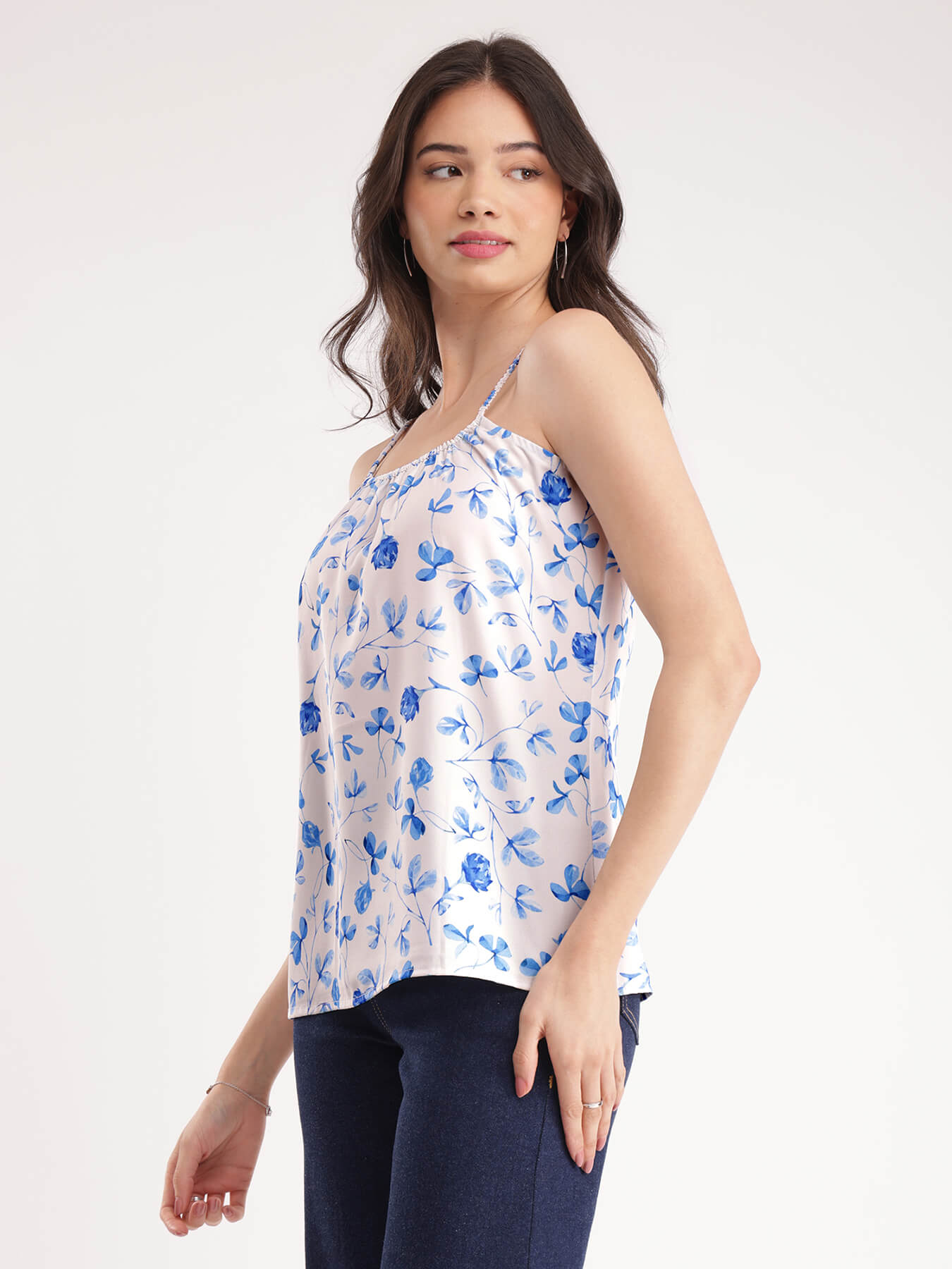 Floral Cami Top - Blue And White