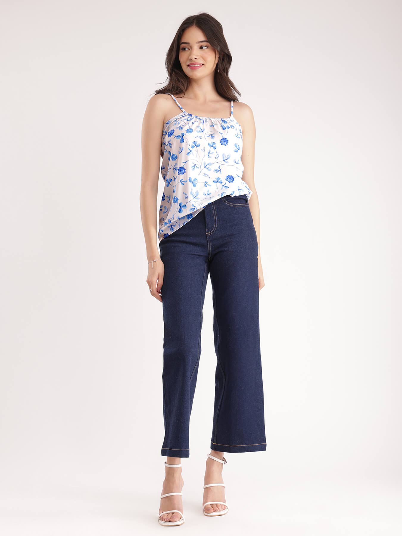 Floral Cami Top - Blue And White