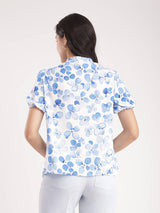 Floral Ruffle Top - Blue And White