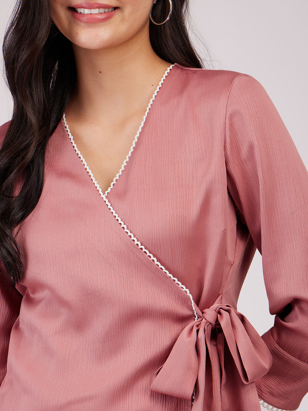 Satin Wrap Top - Dusty Pink
