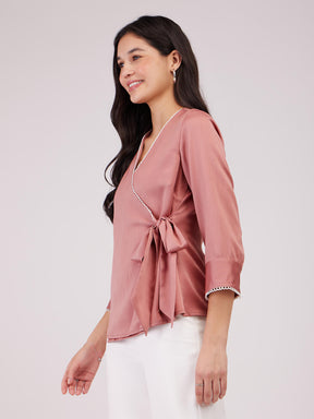 Satin Wrap Top - Dusty Pink