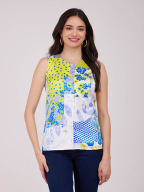 Satin Front Placket Top - Multicolour