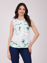 Cotton Satin Top - Green And White