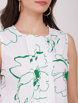 Cotton Satin Top - Green And White