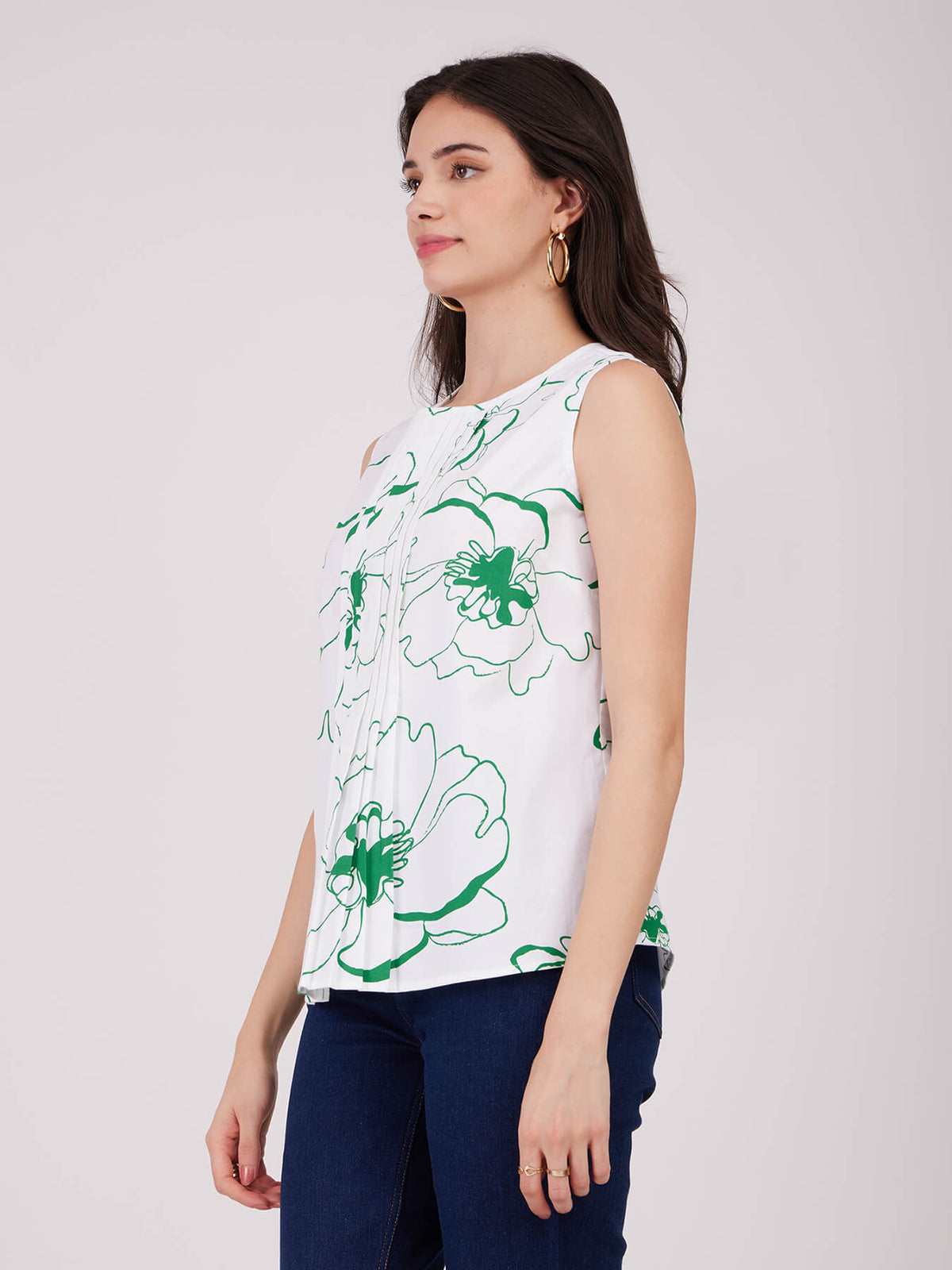 Cotton Satin Top - Green And White