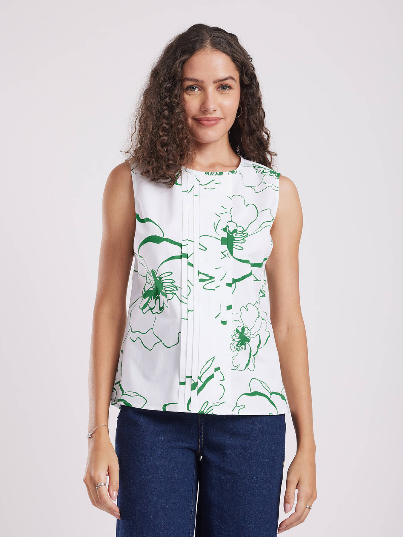 Cotton Satin Top - Green And White