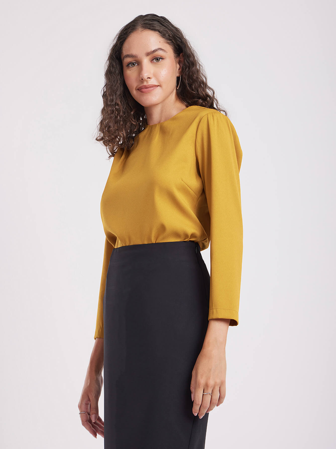 Gather Detail Top - Mustard