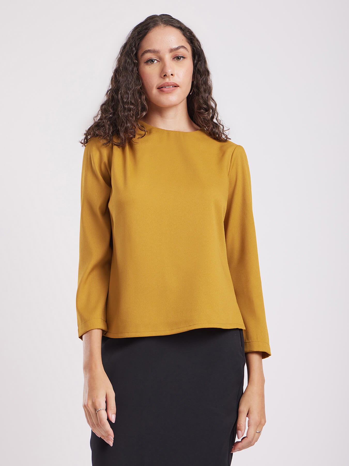 Gather Detail Top - Mustard