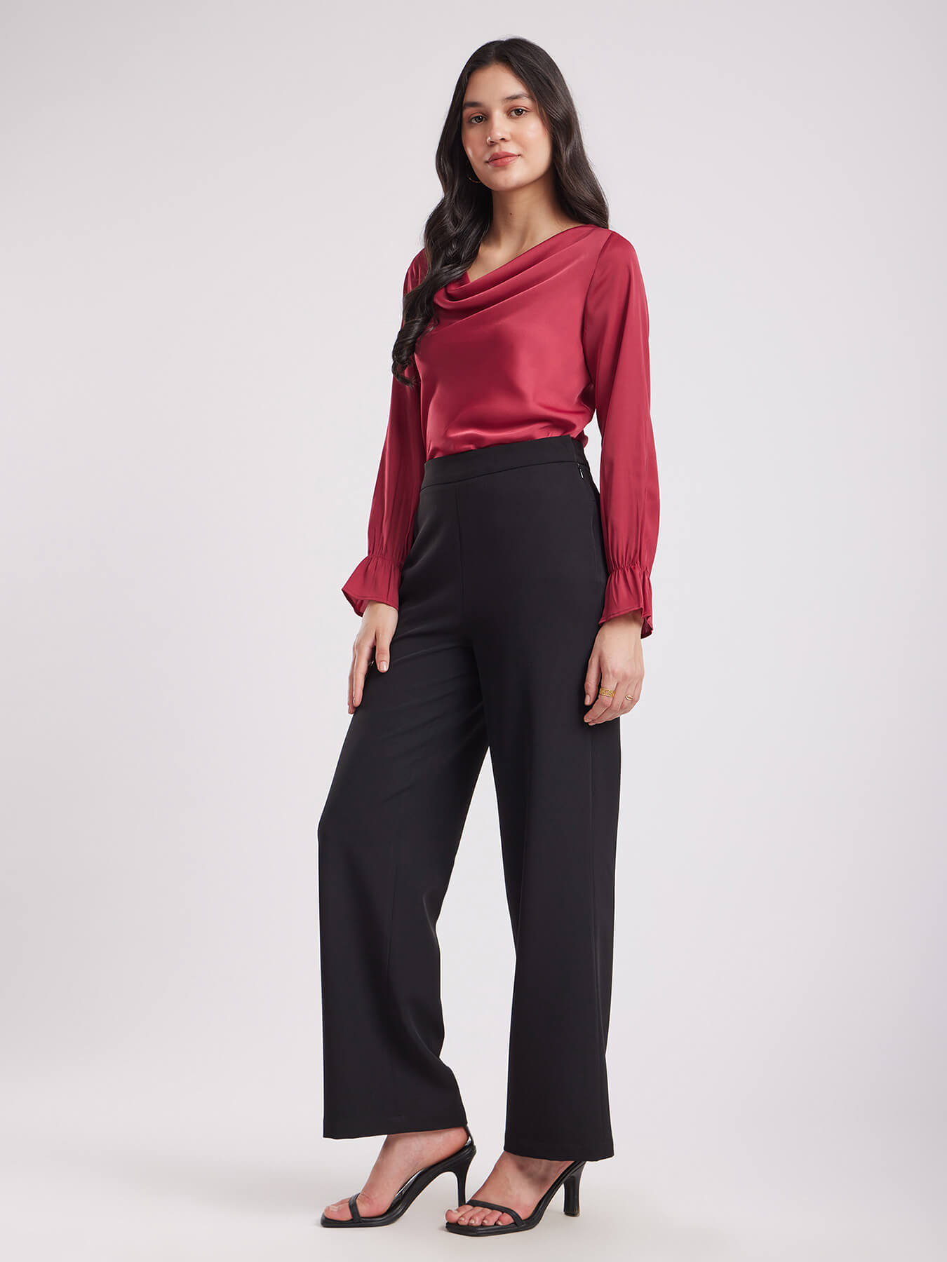 Satin Cowl Neck Top - Maroon