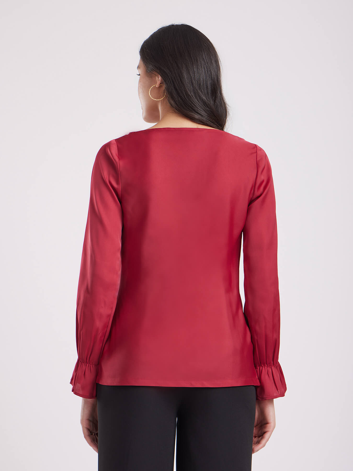 Satin Cowl Neck Top - Maroon