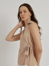 V-Neck Wrap Top - Beige