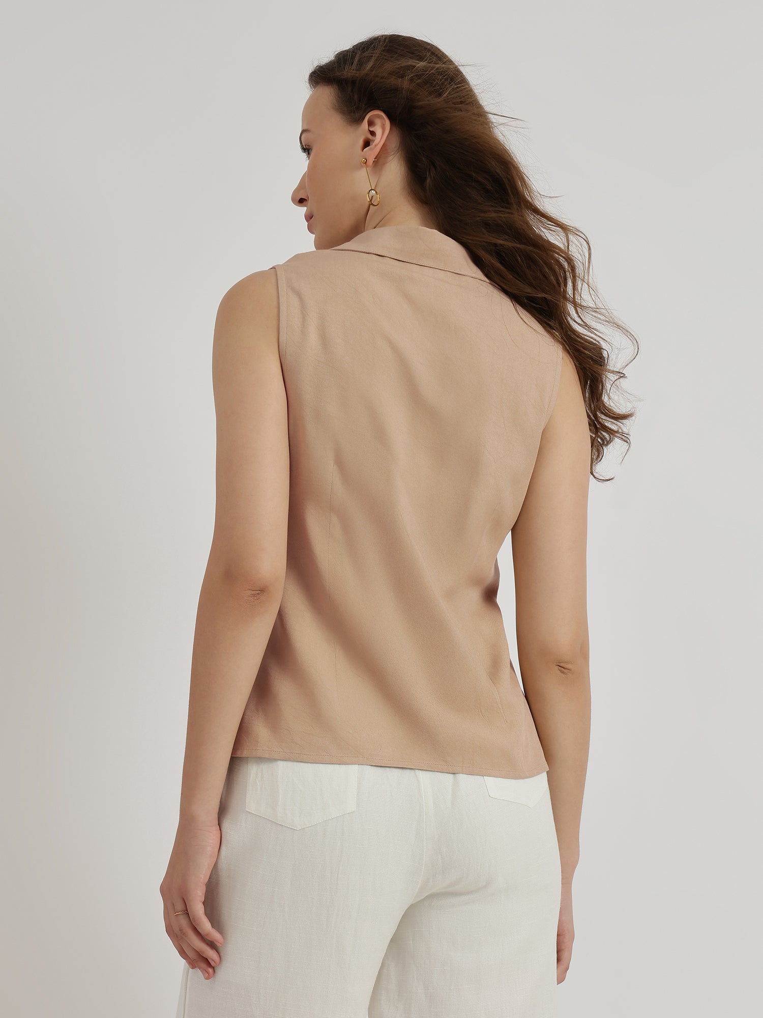 V-Neck Wrap Top - Beige