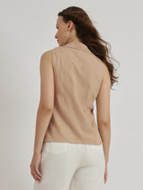 V-Neck Wrap Top - Beige
