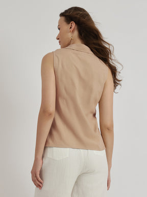 V-Neck Wrap Top - Beige