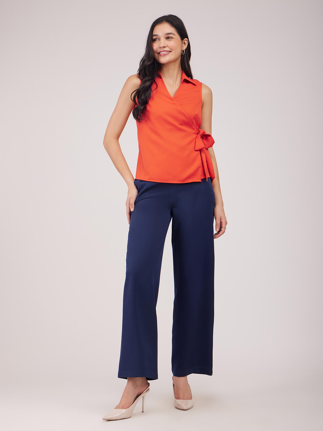 Sleeveless Wrap Top - Orange