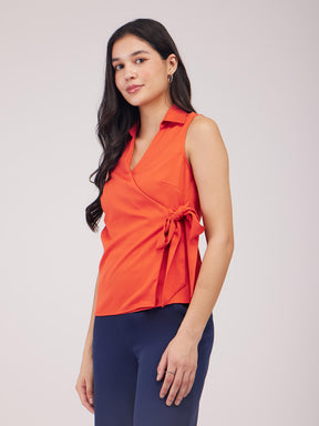 Sleeveless Wrap Top - Orange