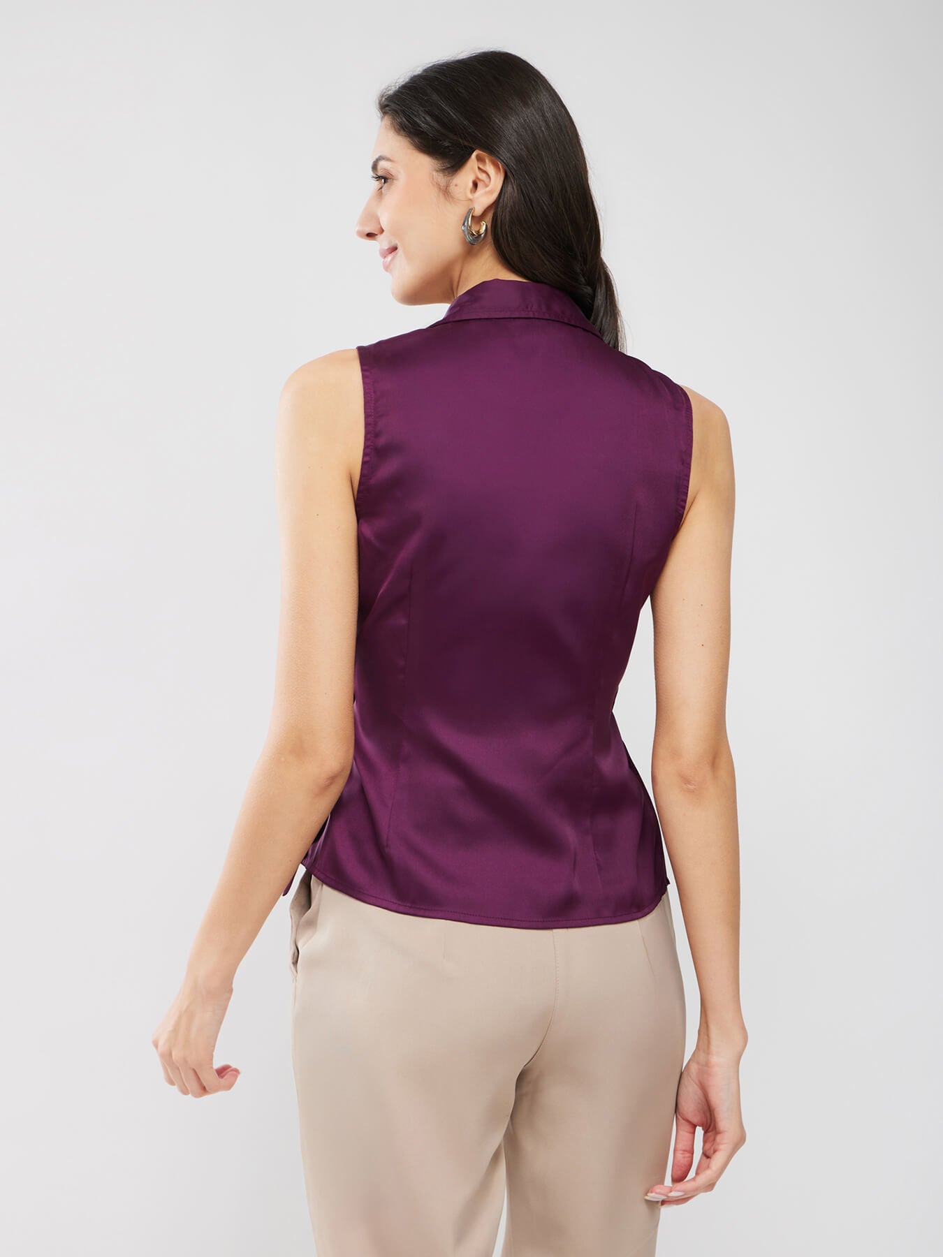 Satin Wrap Top - Plum