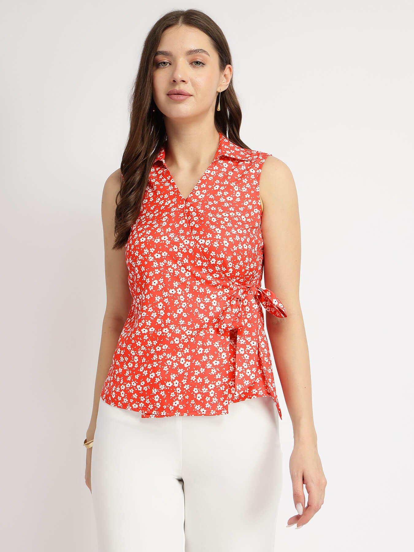 Floral Wrap Top - Red